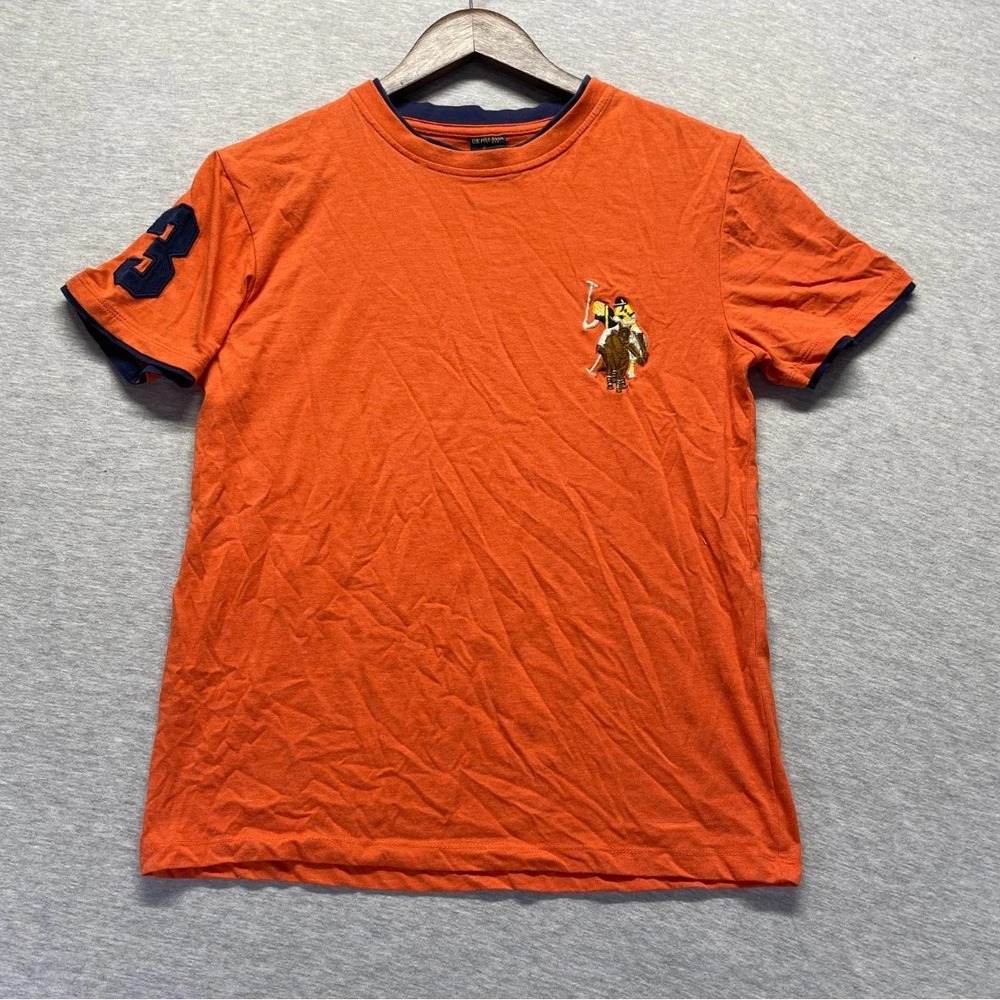 U.S. Polo Assn. Crew Neck T Shirt Boys Large Orange Cotton Embroidered Logo #3